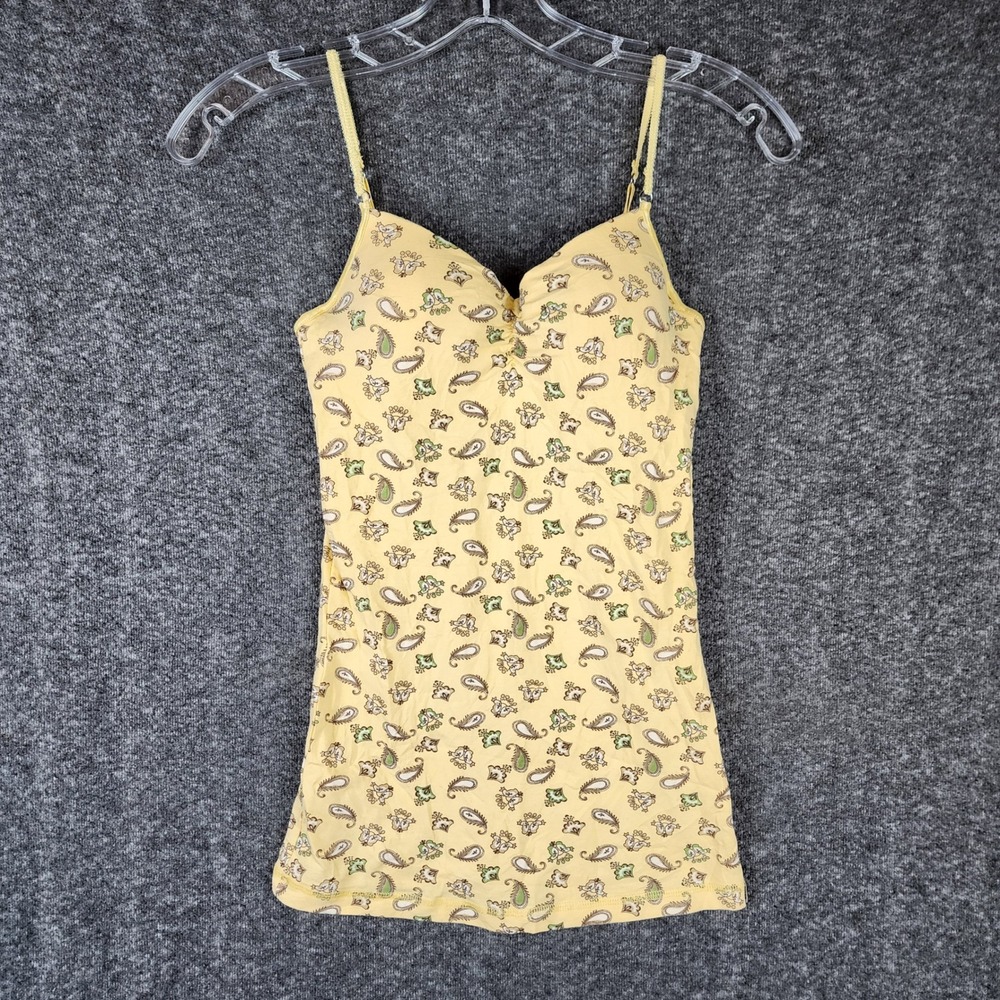 Energie Camisole Womens Small Yellow Paisley Sweetheart Ruched Y2K Boho Cami